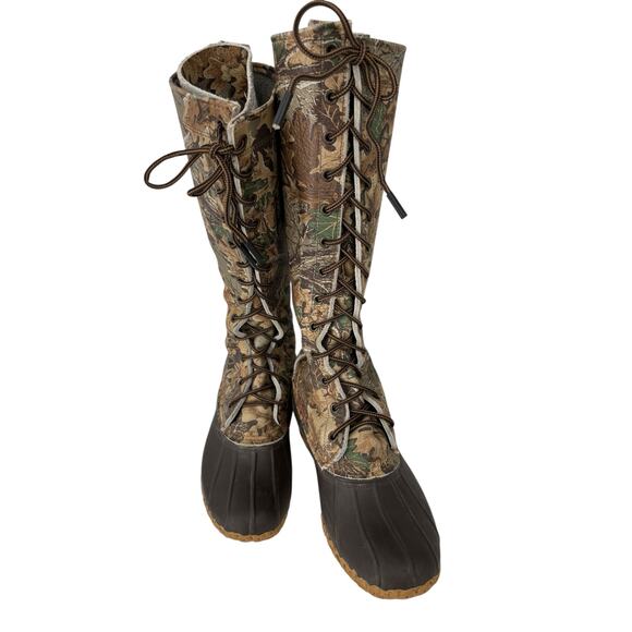 Vintage LL Bean Tall Leather Camouflage Duck Boots Womens Size 6.5 -7 Hunting - Picture 2 of 13